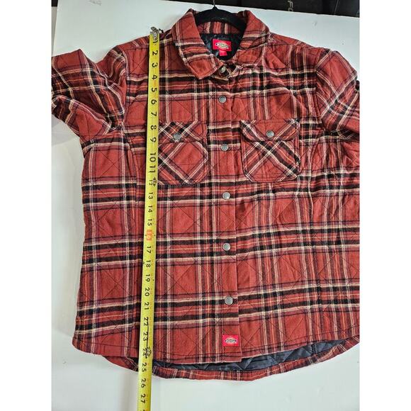 Dickies Womens Large Faded Spell Out Quilted Flannel Shirt Jacket Brown - Picture 5 of 7